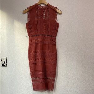 NWT Bardot Women's Mariana Lace Cocktail Lined Sheath Dress Mor Rose Sz 4
